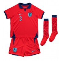 Camiseta Inglaterra Luke Shaw #3 Visitante Equipación para niños Mundial 2022 manga corta (+ pantalones cortos)